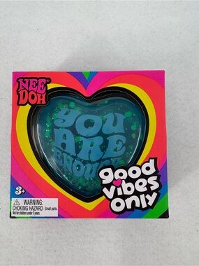 Schylling NeeDoh Good Vibes Only Glitter Heart Nee Doh Blue YOU ARE ENOUGH Viral